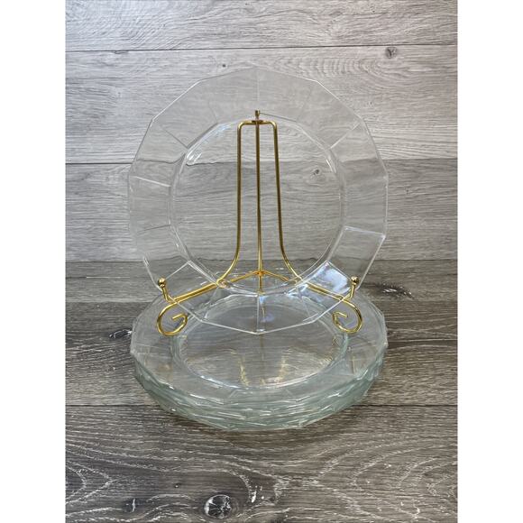 Bormioli Rocco Dinner Plates Clear Glass 9.5 in Geometric Shape ITALY~set Of 6 - Picture 1 of 9